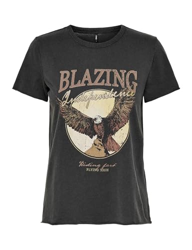 (-38%) ONLY Damen ONLLUCY Life REG S/S Western TOP Box JRS T-Shirt, Black/Print:Blazing, L