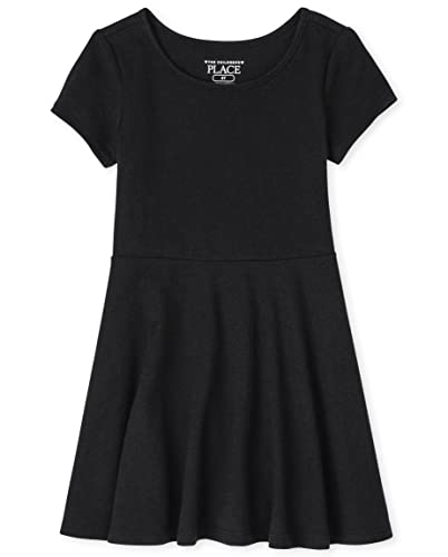 The Children's Place girls And Toddler Short Sleeve Basic Skater Casual Dress, Black, 4T US