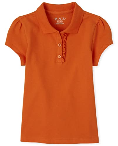 The Children's Place girls Short Sleeve Ruffle Pique Polo Shirt, Flame, Medium US