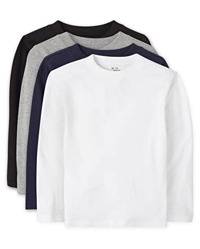 The Children's Place baby boys And Toddler Long Sleeve Basic Layering T-shirt T Shirt, Black/H Smoke/New Navy/White 4 Pack, 4T US