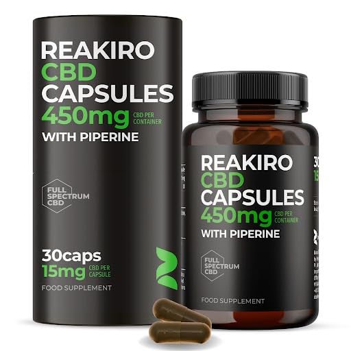 Reakiro CBD Vegan Capsules with Piperine 450mg, 30pcs I 15mg of High-Strength CBD Oil I Enhanced Bioavailability I Vegan-Friendly Supplement I Stress & Anxiety Relief