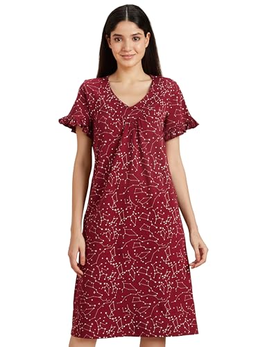 Amazon Brand - Symbol Women Cotton Knee Length Regular Fit Nighty | Night Dress (Available in Plus Sizes)