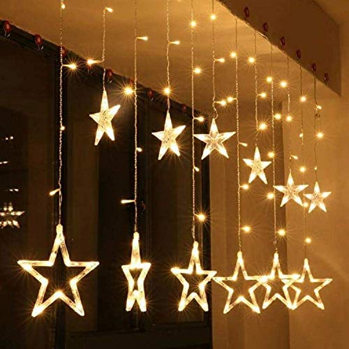Lexton Star Curtain Light | 6 Big Star 6 Small Star Light | with 8 Flashing Modes | 12 Stars | Warm White | for Indoor & Outdoor Decorations