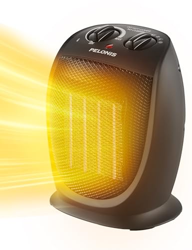 PELONIS PHTA1ABB Portable, 1500W/900W, Quiet Cooling & Heating Mode Space Heater for All Season, Tip Over & Overheat Protection,for Home, Office Personal Use, Black , 9inch