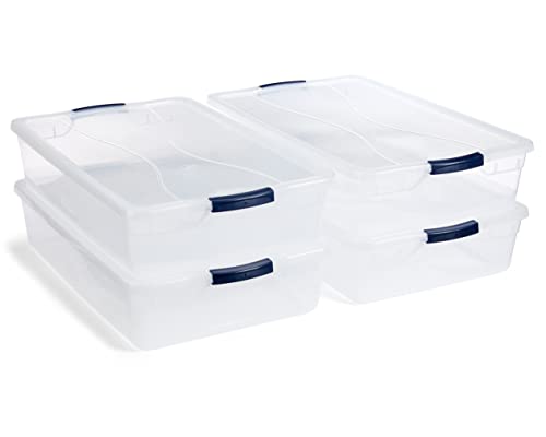 Rubbermaid Cleverstore 42 Quart Stackable Plastic Storage Bin with Lids for Garage, Closet, and Classroom, Clear, 4 Pack