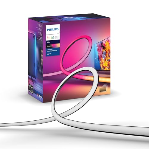 🔥 STARKER PREIS (-50%) Philips Hue White & Color Ambiance Gradient Lightstrip (65 Zoll), dimmbarer LED Streifen für den Fernseher mit 16 Mio. Farben und Farbverläufen, smarte Heimkino TV Hintergrundbeleuchtung, schwarz