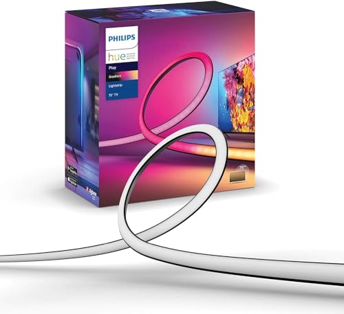 🔥 STARKER PREIS (-48%) Philips Hue White & Color Ambiance Gradient Lightstrip (75 Zoll), dimmbarer LED Streifen für den Fernseher mit 16 Mio. Farben und Farbverläufen, smarte Heimkino TV Hintergrundbeleuchtung, schwarz