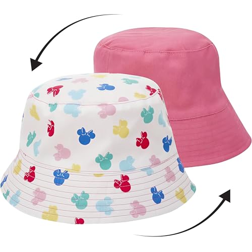 Disney Minnie Mouse Kids Bucket Hat, Reversible Wide Brim Sun Cap for Girls, Age 3-6 Years