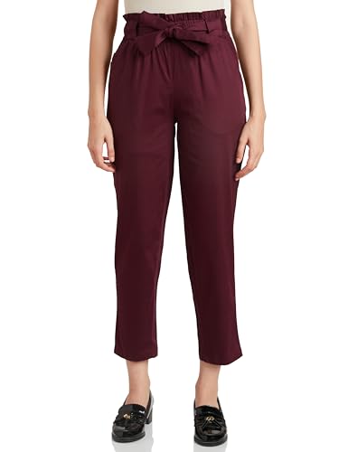 Amazon Brand - Symbol Women Tapered Paper Bag Trousers (High Rise Ankle Length | with Self Fabric Belt) (Available in Plus Sizes)