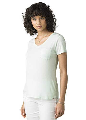 prAna Women's Foundation Short Sleeve V-Neck, Breeze Heather, Small