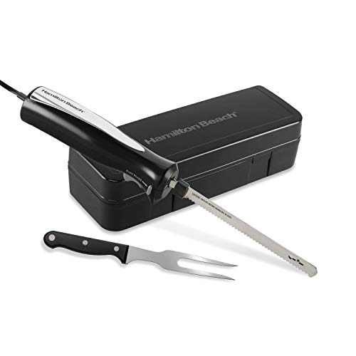 Hamilton Beach Conjunto de facas elétricas para carnes, aves, pão, espuma de artesanato e muito mais, estojo de armazenamento e garfo de servir incluídos, preto (74277)