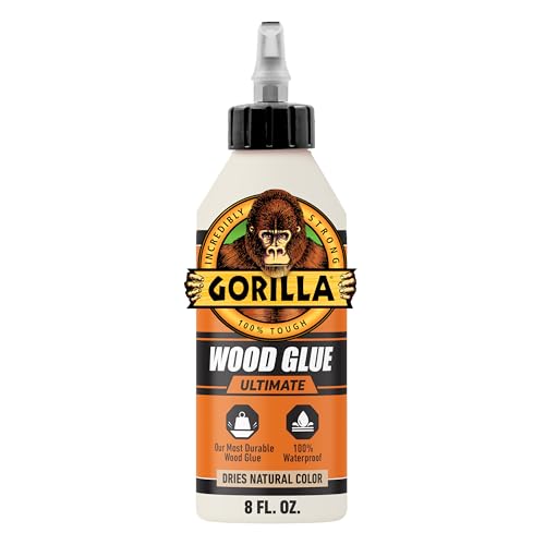 Gorilla Ultimate Waterproof Wood Glue, Natural Wood Color, 8 Ounce (Pack of 1) - Waterproof for Indoor or Outdoor Projects and Repairs