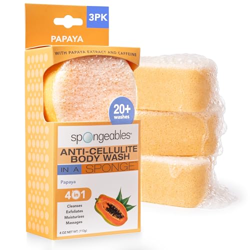 Spongeables Anti Cellulite Body Wash in a 20+ Wash Sponge, Papaya, 3 Count