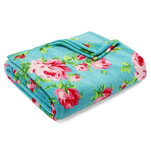 Betsey Johnson Bouquet Day Plush-Fleece Blue Blanket-Full/Queen