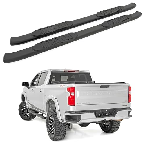 Rough Country Oval Nerf Steps for Chevy Silverado & GMC Sierra 1500/2500HD/3500HD (2019-2026) Crew Cab - OEM Style Rails with Built-in Side Steps