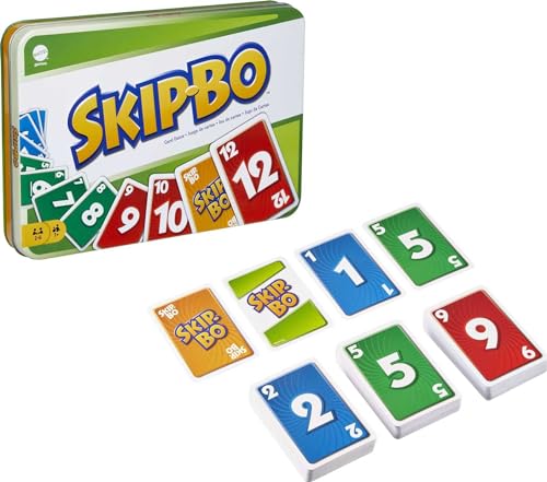Mattel Games Skip-Bo Card Game in Storage & Travel Tin for Kids, Adults & Families, Color Blind Accessible Deck for 2 to 6 Players (Amazon Exclusive)