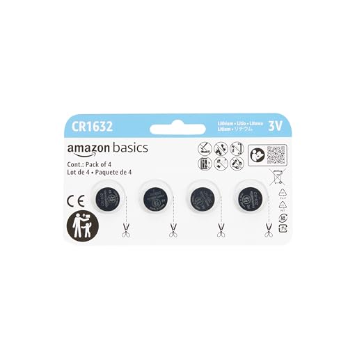 Amazon Basics 4-Pack 3 Volt CR1632 Lithium Coin Cell Battery, Long Lasting Power, Mercury-Free