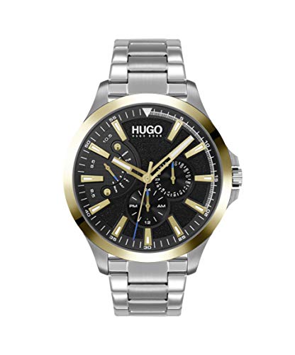 HUGO #LEAP Men's Multifunction Stainless Steel and Link Bracelet Casual Watch, Color: Silver (Model: 1530174)