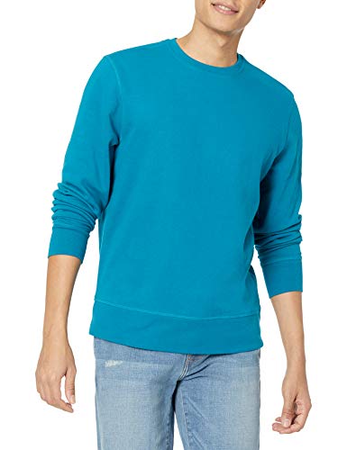Amazon Essentials Men's Long-Sleeve Lightweight Fleece French Terry Crewneck Sweatshirt, Teal Blue, Medium