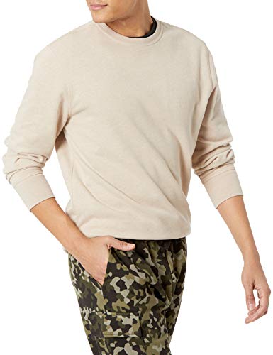 Amazon Essentials Men's Long-Sleeve Lightweight Fleece French Terry Crewneck Sweatshirt, Oatmeal Heather, Large
