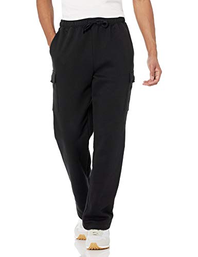 Amazon Essentials Men's Cargo Fleece Sweatpant with Open Hem, Black, XX-Large