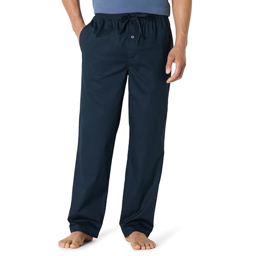 Amazon Essentials Men's Straight-Fit Woven Pajama Pant with Pockets, Navy, Medium