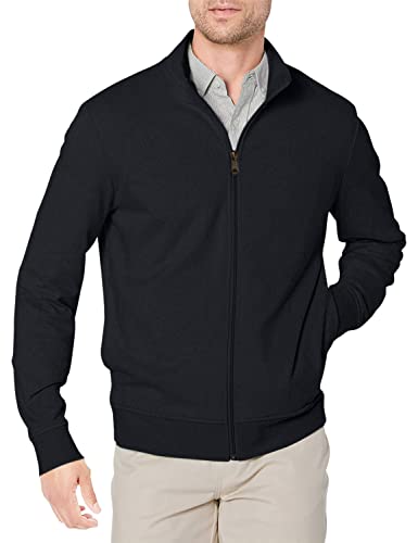 Amazon Essentials Men's Zip Up Sweatshirt, Lightweight French Terry, Mock Neck, Black, Large