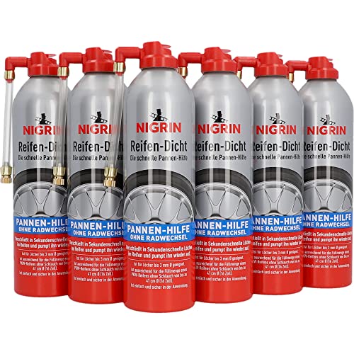 🔥 SELTEN SO GÜNSTIG (-69%) NIGRIN Reifendicht, 6 x 500 ml, sofortige Pannenhilfe, Reifendichtmittel repariert Löcher im Reifen im Handumdrehen ohne Montage