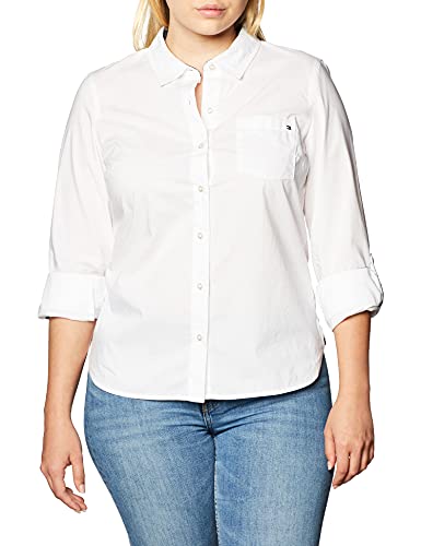 Tommy Hilfiger Women's Classic Long Sleeve Roll Tab Button Down Shirt (Standard and Plus Size) Bright White