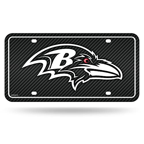 Rico Industries NFL Football Baltimore Ravens Carbon Fiber Metal Auto Tag 6" x 12" - Great for Truck/Car/SUV