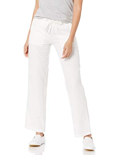 Amazon Essentials Women's Linen Blend Drawstring Relaxed Fit Wide Leg Pant (Available in Plus Size), Bright White, Small