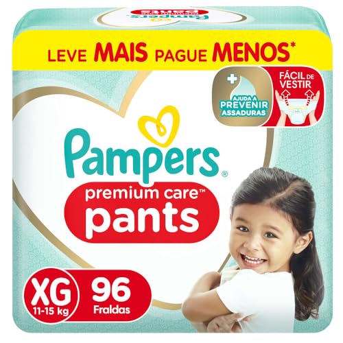 Fralda Pampers Premium Care Pants Tamanho XG, Fácil de Vestir, 96 Unidades