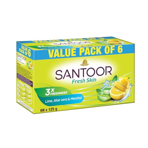 Santoor Fresh Skin Aloe Vera & Lime Bathing Soap with Nourishing & Anti-Aging Properties| For Smooth & Soft and Younger-Looking Skin| For All Skin Typ
