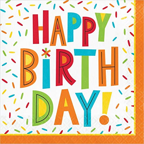 Creative Converting Happy Birthday Fun Luncheon Napkins with printed colorful Confetti - 16pcs