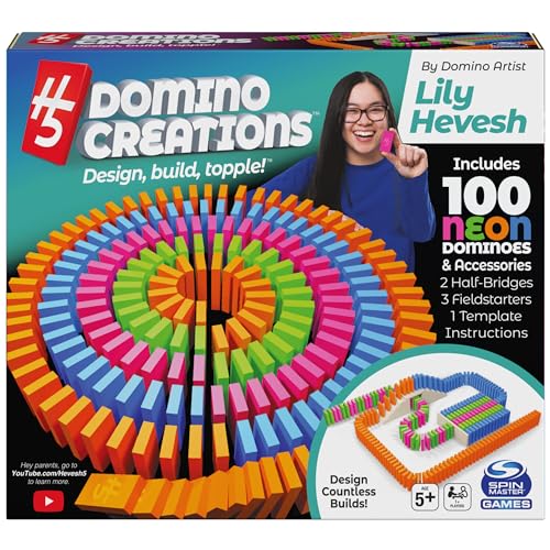 Spin Master Games, Lily Hevesh H5 Domino Creations 100-Piece Neon Dominoes Set, Building Toys for Kids & Family, Classic Activity Game, 1 & Up Players, for Ages 5 & Up
