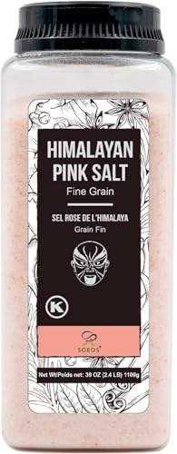 Soeos Himalayan Pink Salt, Fine Grain, 38.8oz (2.4 LB), Pink Salt, Kosher Salt, Himalayan Rock Salt