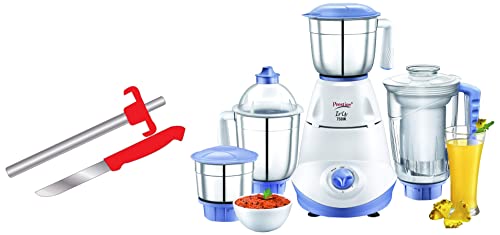 Prestige Iris 750 Watt Mixer Grinder With 3 Stainless Steel Jar + 1 Juicer Jar (White And Blue) & Prestige Stainless Steel Pgl-03 Gas Lighter With Kni