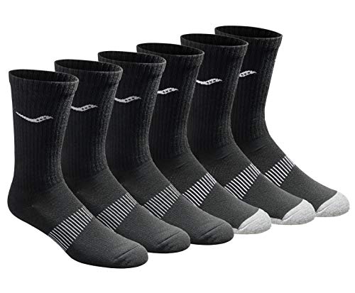 Saucony Men's RunDry Mesh Ventilating Comfort Fit Performance Crew Socks, Available in L-XL (3, 6, 12, Black (6 Pairs), Large