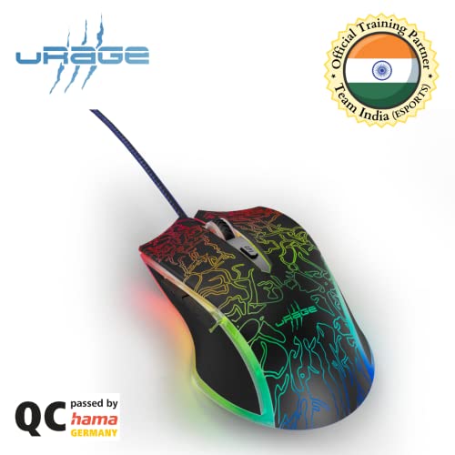 uRage "Reaper 220 Illuminated Gaming Mouse, Adjustable RGB Lighting, up to 4800 dpi Avago Gaming Sensor, 500 HZ USB Polling Rate, USB Wired Gaming Mou