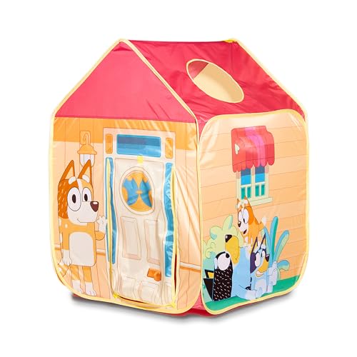 Pop N Fun Bluey Pop-Up Tent, Multicolor Easy Storage Pop Up Play Tent with Roll-Up Door & Peep Window, Indoor/Outdoor Toddler Playhouse for Ages 2+