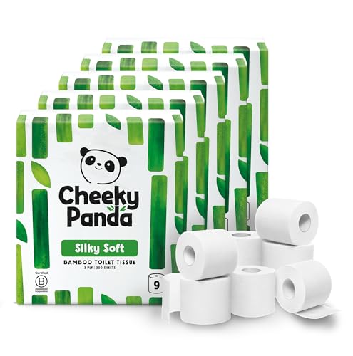 The Cheeky Panda Bamboo Toilet Rolls Bulk Buy – 45 Rolls (5 Packs of 9) | 3 Ply Toilet Paper | Plastic Free Packaging and Sustainable Tissue Paper | Compostable Loo Roll