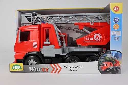 (-36%) Lena 04615 - Worxx Feuerwehr Leiterwagen Mercedes Benz Arocs, Feuerwehrauto ca. 48 cm, Feuerwehrwagen, Rot