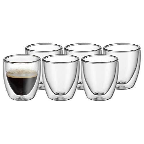🔥 STARKER PREIS (-37%) WMF Kult doppelwandige Espressotassen Glas Set 6-teilig, doppelwandige Gläser 80ml, Schwebeeffekt, Thermogläser, hitzebeständiges Espresso Glas