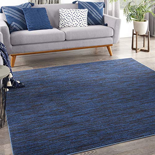 Nourison Home Essentials Indoor/Outdoor Midnight Blue 5' x Square Area Rug, Easy Cleaning, Non Shedding, Bed Room, Living Room, Dining Room, Backyard, Deck, Patio (5 Square)