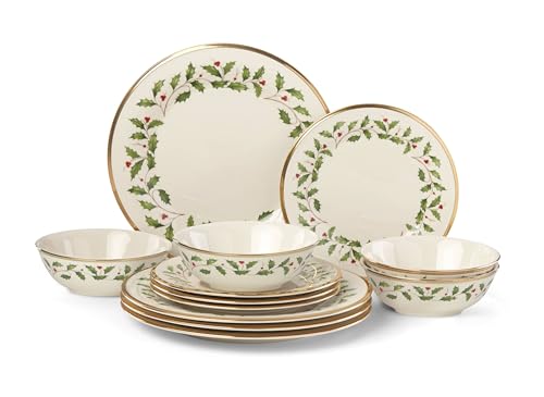 Lenox 893172 Holiday 12-Piece Plate and Bowl Set, Christmas Dinnerware, Hosting