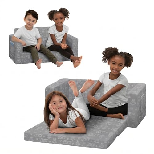 Serta Perfect Sleeper Extra Wide Convertible Sofa to Lounger - Comfy 2-in-1 Flip Open Couch/Sleeper for Kids, Grey