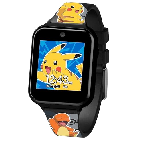 Pokémon Interactive Kids Smartwatch – Touchscreen Watch with Games, Camera, Voice Recorder, Step Tracker, Alarm & Timer – 10 Pokémon Watch Faces, USB Rechargeable – Fits Wrists 5.5" to 8"