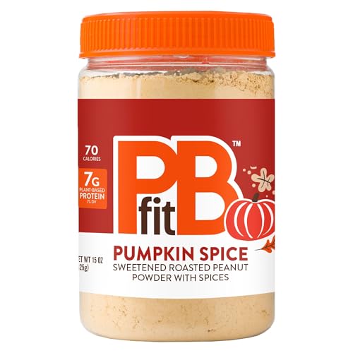 PBfit 15 Ounce Pumpkin Spice Peanut Butter Powder, Powdered Peanut Butter Spread From Real Roasted Peanuts, 7g of Protein 7% DV, Gluten-Free, 70 calories, 90% less fat (Pack of 1)
