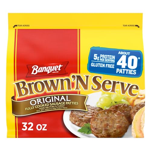 Banquet Brown'N Serve Oiginal Fully Cooked Sausage Patties, Frozen Breakfast, 32 oz.