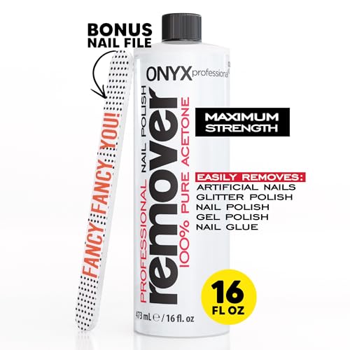Onyx Professional 100% Pure Acetone Nail Polish Remover Kit with 7 inch Nail File, 16 fl oz - Made in USA, Maximum-Strength Gel Polish Remover, Artificial & Glitter Nail Polish
